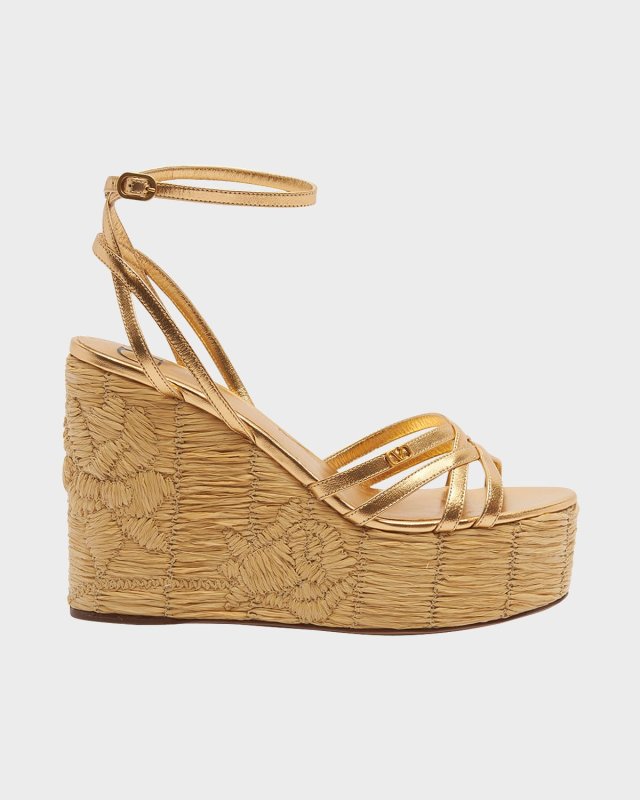 Metallic Ankle-Strap Wedge Espadrille Sandals
